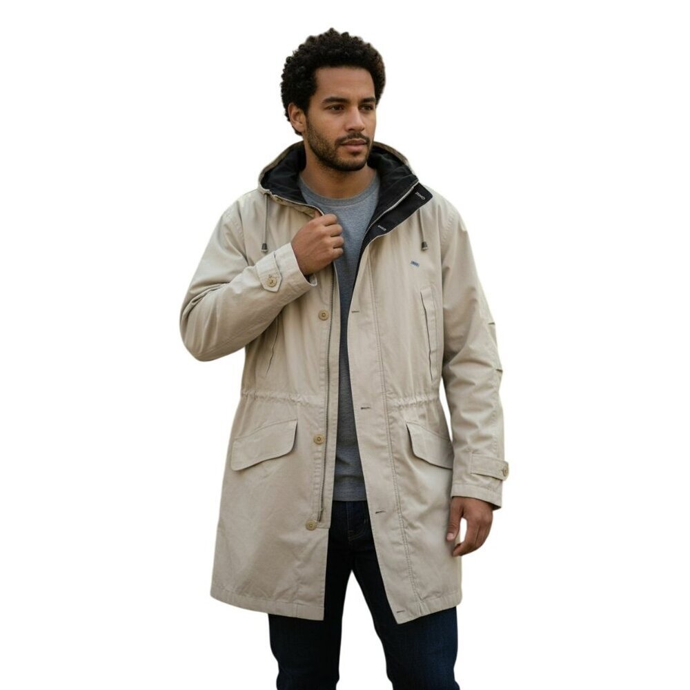 London Fog Jacket Parka  Down Filled Removable Lining & Hood Beige/Brown Large